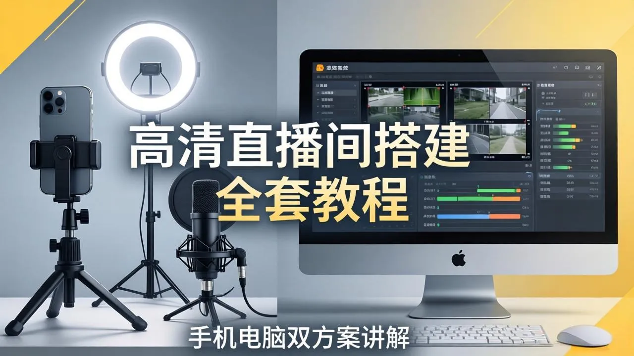 高清直播间搭建全套教程，手机电脑双方案讲解，设备选型调试多机位实操教学_抖汇吧