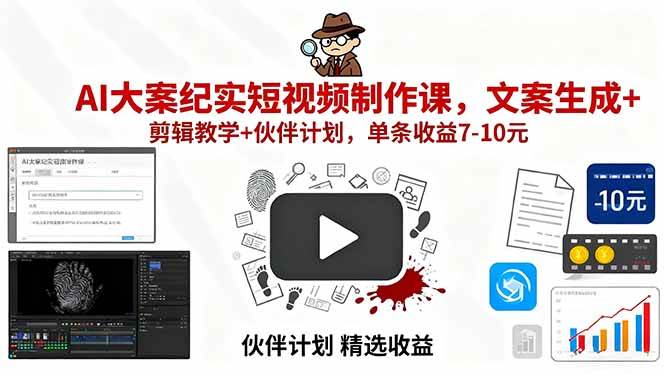 图片[1]_（15992期）AI大案纪实短视频制作课，文案生成+剪辑教学+伙伴计划，单条收益7-10元_抖汇吧