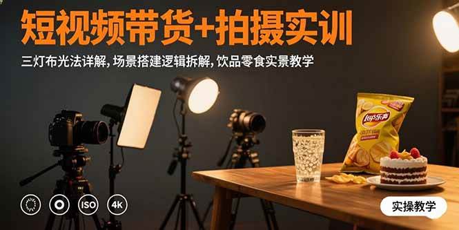 （15540期）短视频带货+拍摄实训：三灯布光法详解,场景搭建逻辑拆解,饮品零食实景教学_抖汇吧