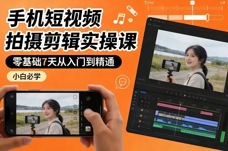 手机短视频拍摄剪辑实操课，零基础7天从入门到精通，小白必学_抖汇吧