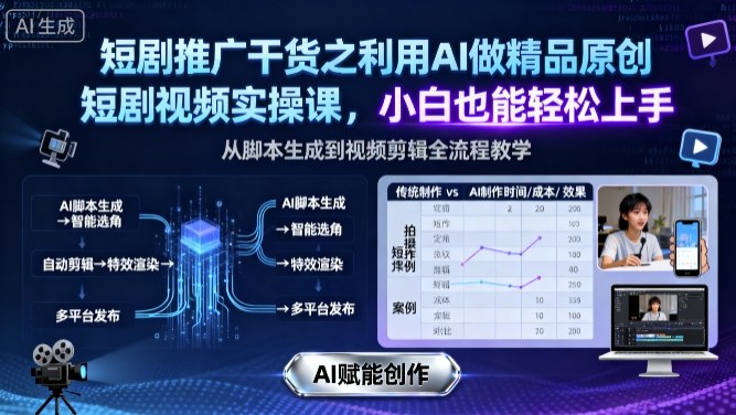 短剧推广干货之利用AI做精品原创短剧视频实操课，小白也能轻松上手_抖汇吧