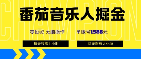 番茄音乐人掘金，单账号最高可撸1k+，可无限矩阵去做，零投入_抖汇吧
