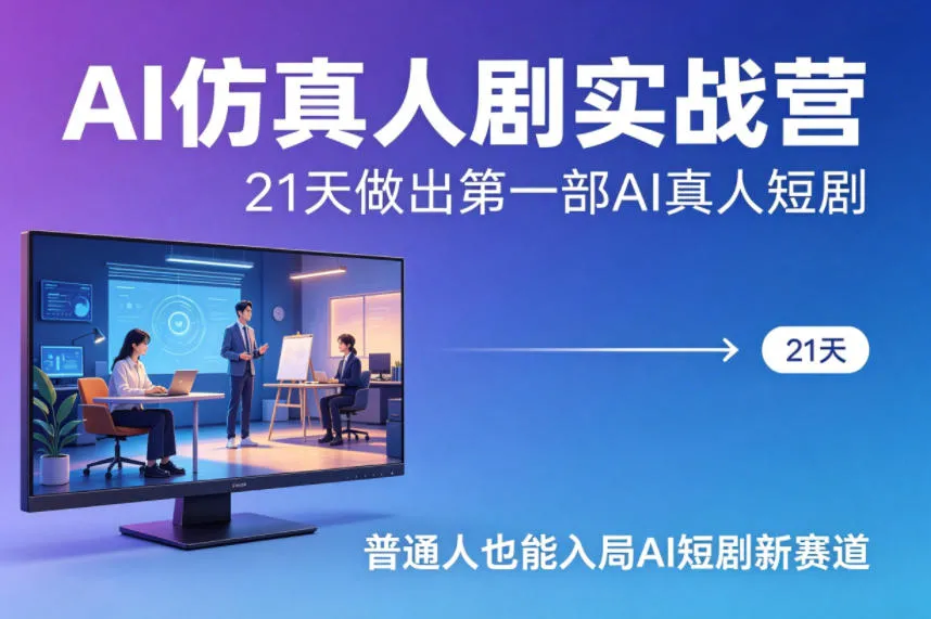 AI仿真人剧实战营，21天做出第一部AI真人短剧，普通人也能入局AI短剧新赛道_抖汇吧