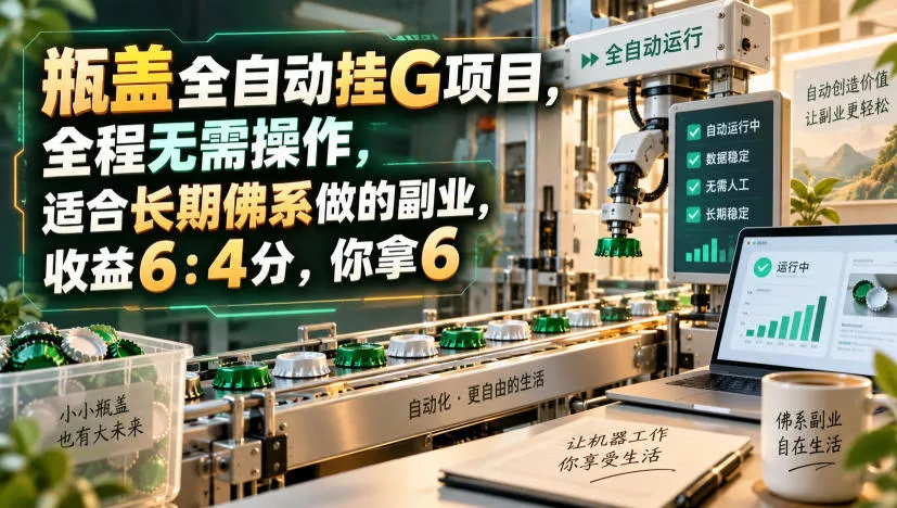 瓶盖全自动挂G项目，全程无需操作，适合长期佛系做的副业，收益6：4分，你拿6【揭秘】_抖汇吧