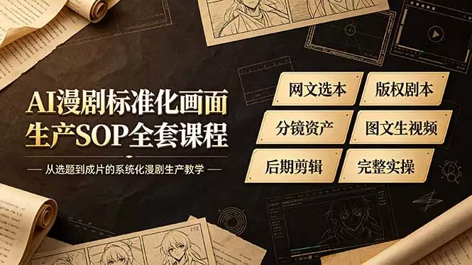 AI漫剧标准化画面生产SOP全套课程，网文选本版权剧本分镜资产全覆盖，图文生视频后期剪辑完整实操教学_抖汇吧