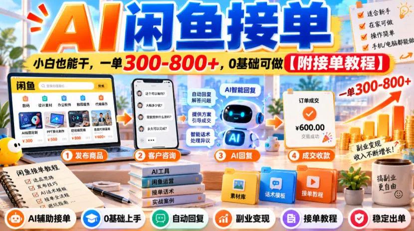 AI闲鱼接单，小白也能干，一单300-800+，0基础可做【附接单教程】_抖汇吧