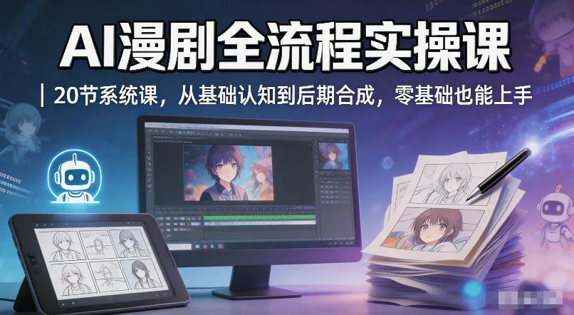 AI漫剧全流程实操课｜20节系统课，从基础认知到后期合成，零基础也能上手_抖汇吧