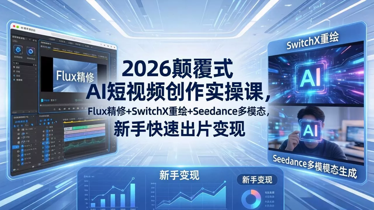 2026颠覆式 AI短视频创作课-5月更新，Flux精修+SwitchX重绘+Seedance多模态，新手快速出片变现_抖汇吧