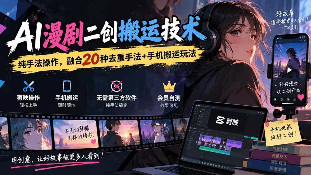 （20551期）AI漫剧二创搬运技术，纯手法操作，融合20种去重手法++手机搬运玩法_抖汇吧