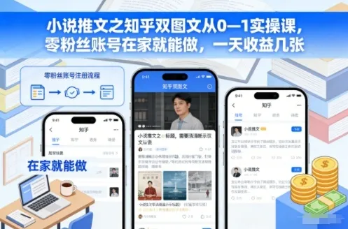 小说推文之知乎双图文从0—1实操课，零粉丝账号在家就能做，一天收益几张_抖汇吧