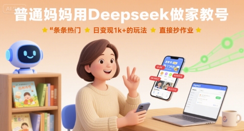 普通妈妈用Deepseek做家教号，条条热门，日变现1k+的玩法，直接抄作业_抖汇吧