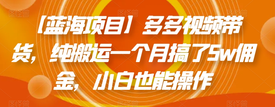 拼多多蓝海项目：多多视频带货，简单操作纯搬运一个月搞了5W佣金【揭秘】_抖汇吧