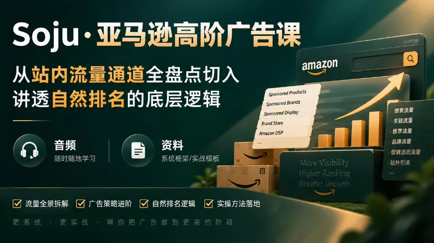 亚马逊高阶广告课，从站内流量通道全盘点切入，讲透自然排名的底层逻辑（直播+音频+资料）_抖汇吧
