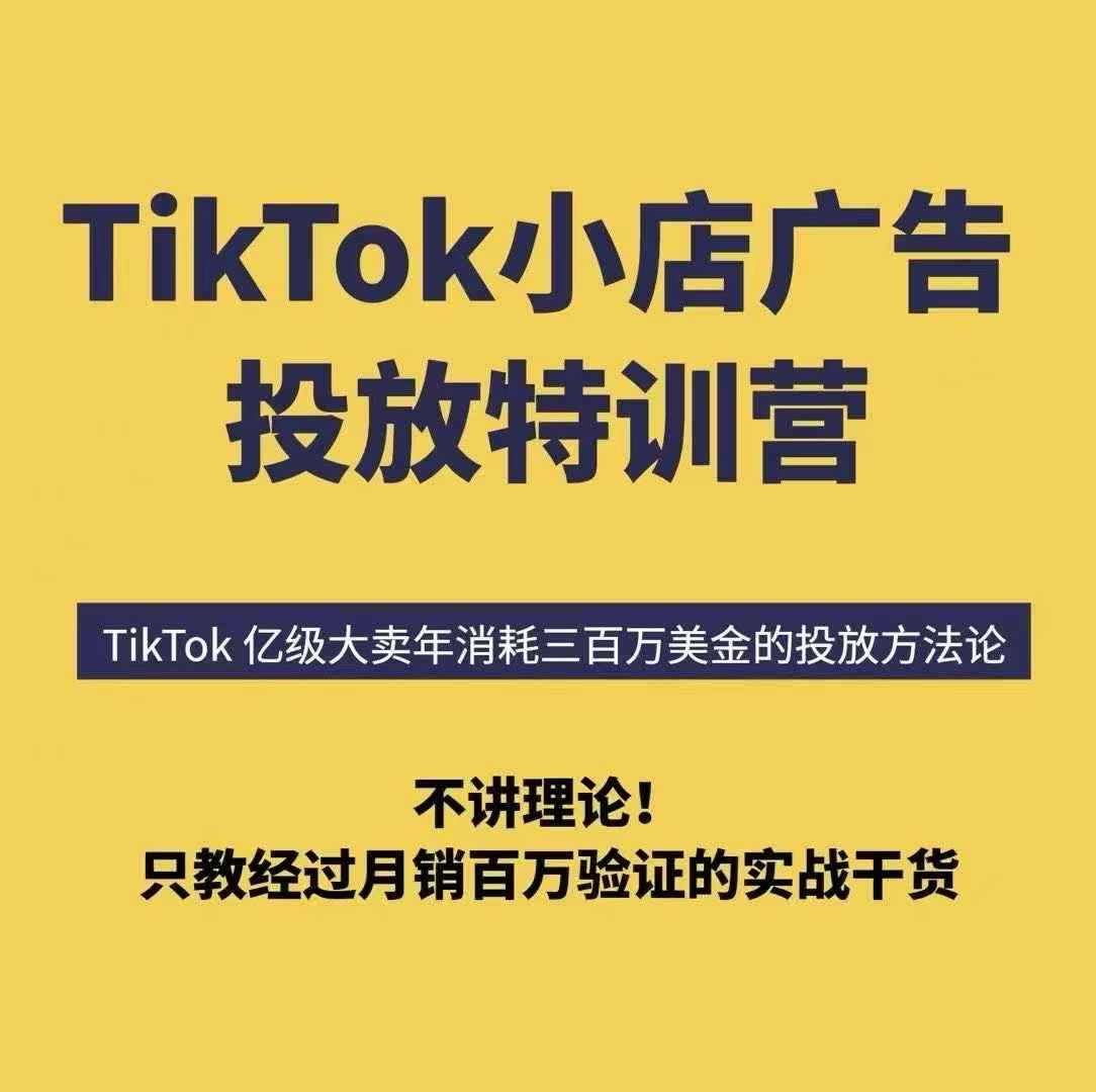 TikTok小店广告投放特训营，6天破局计划专治各种“投不动”，教你经过月销百万验证的实战干货_抖汇吧