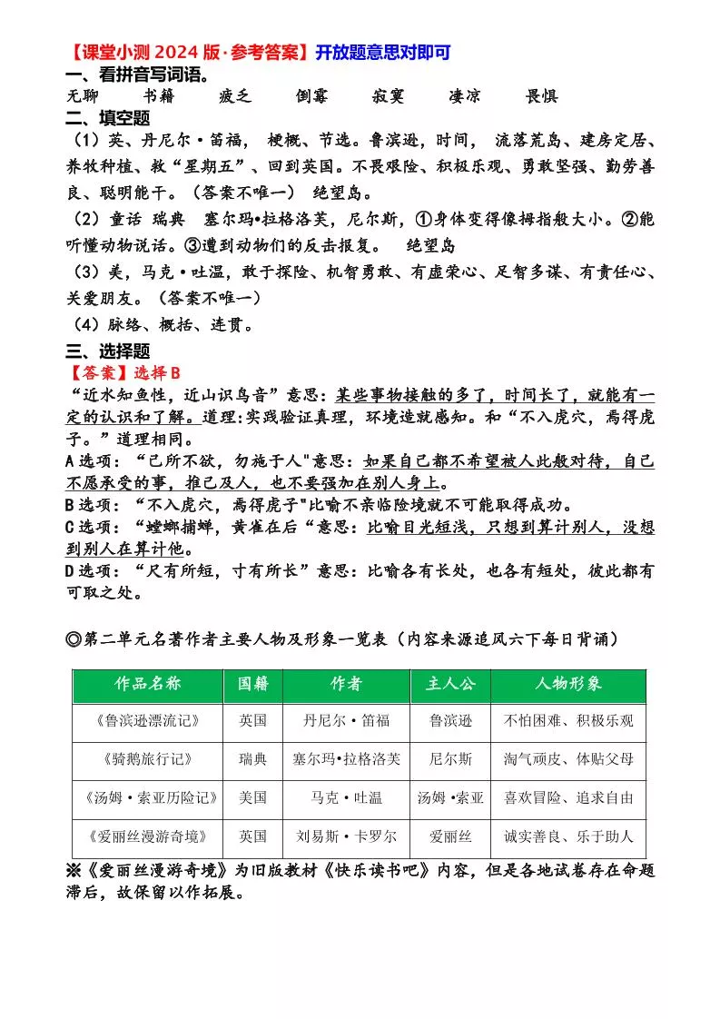 六年级下语文第二单元课堂小测_抖汇吧