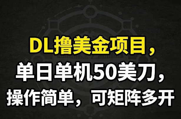 DL撸美金项目，单日单机50美刀，操作简单，可矩阵多开_抖汇吧