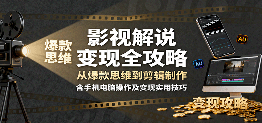 影视解说变现全攻略：从爆款思维到剪辑制作，含手机电脑操作及变现实用技巧_抖汇吧