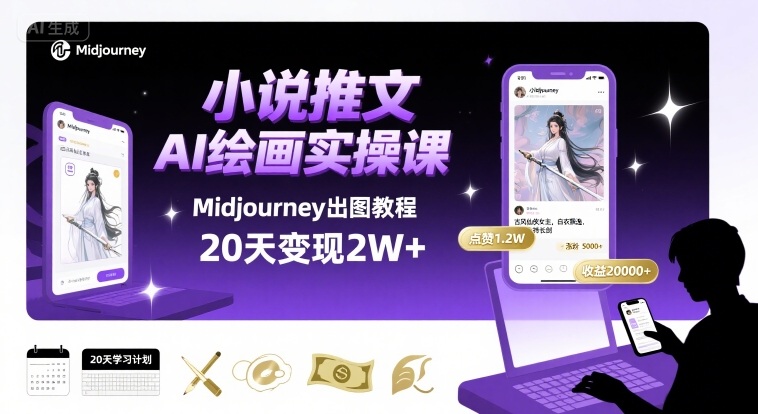 小说推文干货分享之AI绘画MJ出图实操课，用Midjourney做小说推文，20天挣2w_抖汇吧