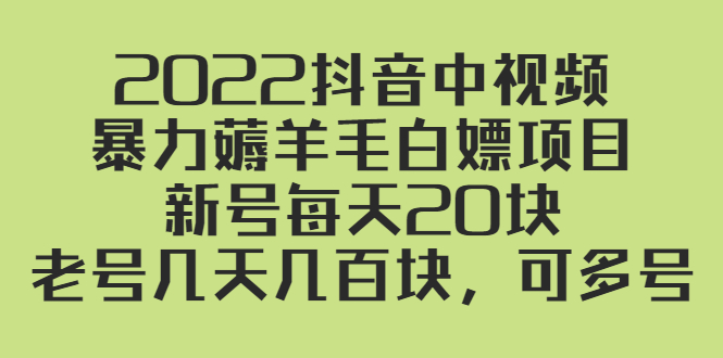2022抖音中视频暴力薅羊毛白嫖项目：新号每天20块，老号几天几百块，可多号_抖汇吧