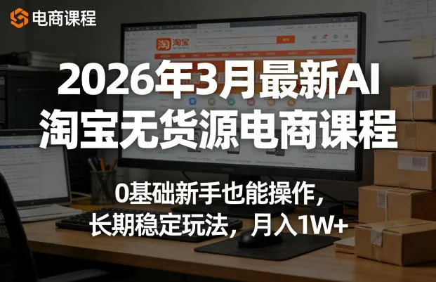 2026年3月最新AI淘宝无货源电商课程，0基础新手也能操作，长期稳定玩法，月入1W+_抖汇吧