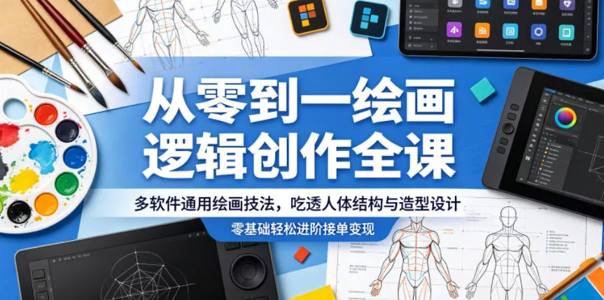 从零到一绘画逻辑创作全课，多软件通用绘画技法，吃透人体结构与造型设计，零基础轻松进阶接单变现_抖汇吧