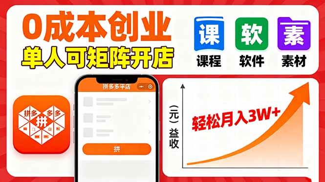 （16047期）拼多多虚拟电商，0成本，单人可矩阵开店，轻松月入3W+_抖汇吧