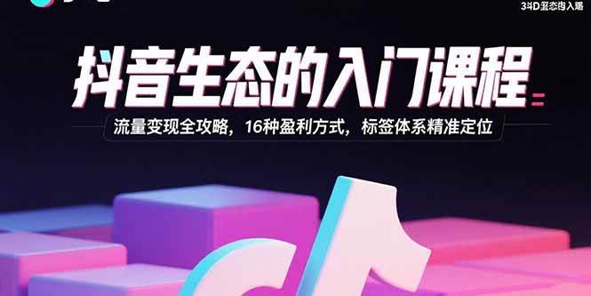 （15856期）抖音生态的入门课程：流量变现全攻略，16种盈利方式，标签体系精准定位_抖汇吧