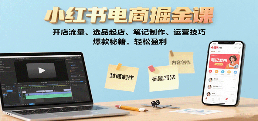小红书电商掘金课：开店流量、选品起店、笔记制作、运营技巧，爆款秘籍，轻松盈利_抖汇吧