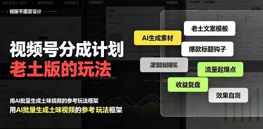 视频号分成计划老土版的玩法，流量爆炸，每天收益300+，纯靠AI生成，越土的玩法，越高级_抖汇吧