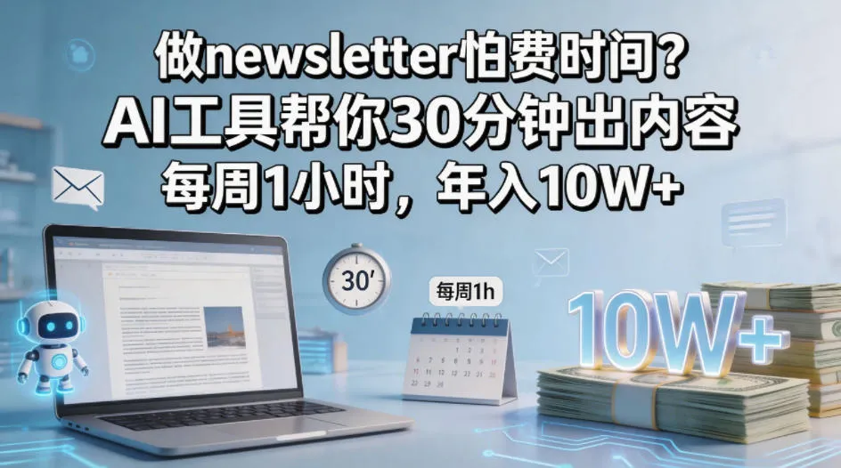 做newsletter怕费时间？AI工具帮你30分钟出内容，每周1小时，年入10W+！【原创双语字幕】_抖汇吧
