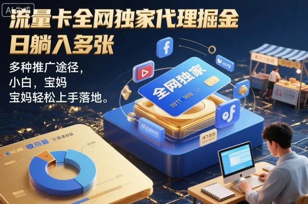 流量卡全网独家代理掘金，日躺入多张，多种推广途径，小白，宝妈轻松上手落地_抖汇吧