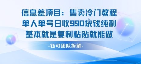 信息差项目：售卖冷门教程单人单号日收9张纯利基本就是复制粘贴就能做_抖汇吧