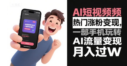 AI短视频热门涨粉变现，一部手机玩转AI流量变现，月入过W_抖汇吧