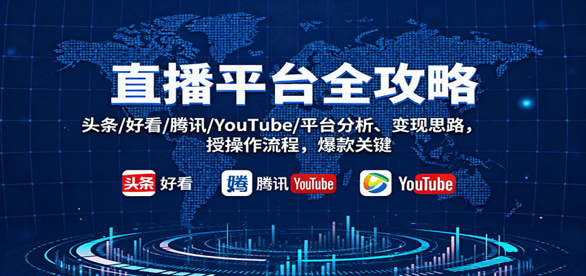 直播平台全攻略：头条/好看/腾讯/YouTube/平台分析、变现思路，授操作流程，爆款关键_抖汇吧