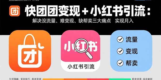 （15877期）快团团变现+小红书引流：解决没流量、难变现、缺帮卖三大痛点 实现月入3w+_抖汇吧