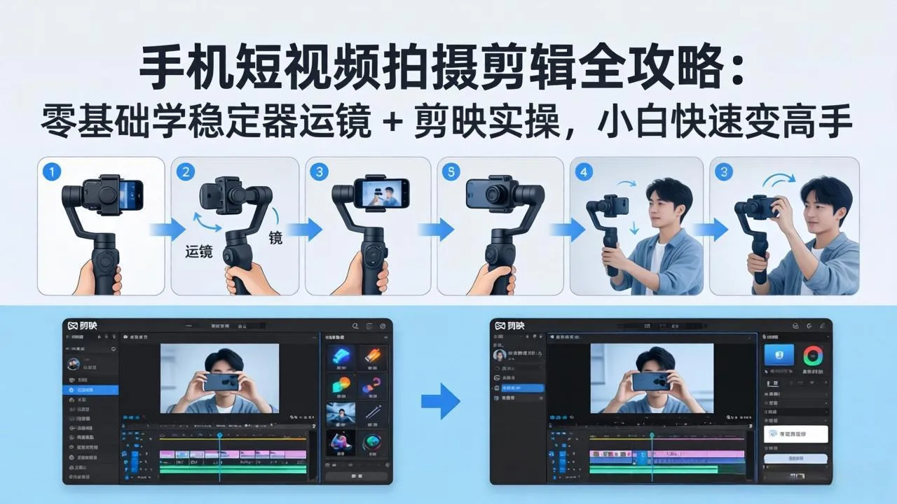 手机短视频拍摄剪辑全攻略：零基础学稳定器运镜 + 剪映实操，小白快速变高手_抖汇吧