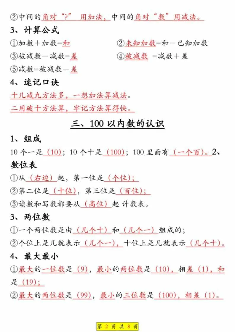一年级下数学重点必背汇总_抖汇吧