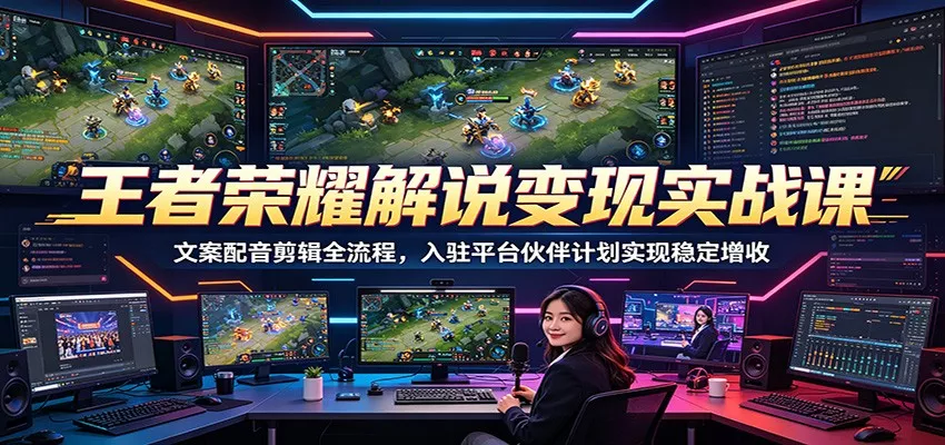 王者荣耀解说变现实战课：文案配音剪辑全流程，入驻平台伙伴计划实现稳定增收_抖汇吧