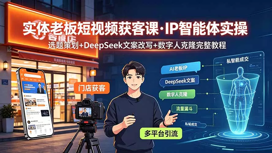 实体老板短视频获客课·IP智能体实操｜选题策划+DeepSeek文案改写+数字人克隆完整教程_抖汇吧