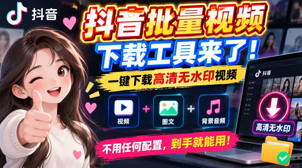 抖音批量视频下载工具，一键下载高清无水印视频，到手就能用_抖汇吧