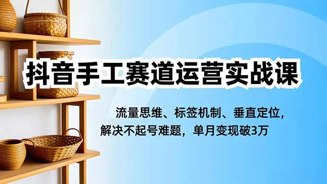 抖音手工赛道运营实战课，流量思维、标签机制、垂直定位，解决不起号难题，单月变现破3万_抖汇吧