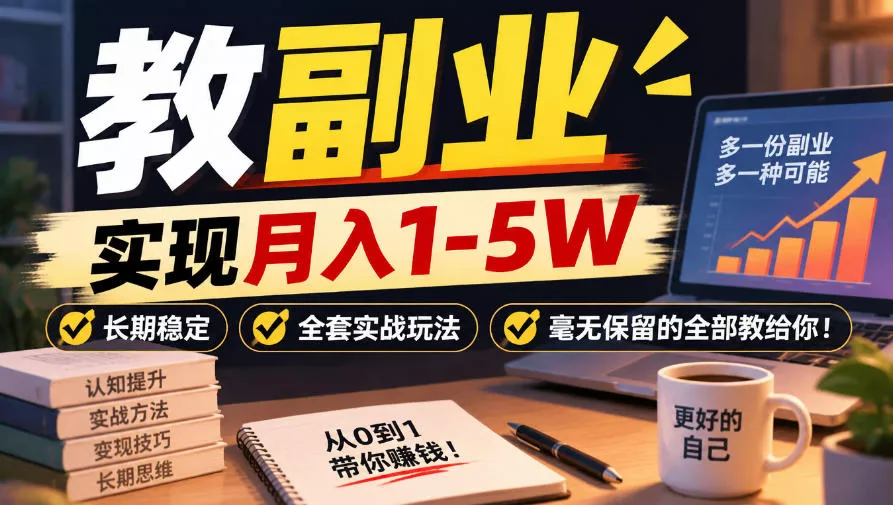 “教副业”实现月入1-5W，长期稳定，全套实战玩法毫无保留的全部教给你！【揭秘】_抖汇吧