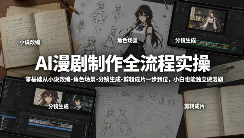 AI漫剧制作全流程实操，零基础从小说改编-角色场景-分镜生成-剪辑成片一步到位，小白也能独立做漫剧_抖汇吧