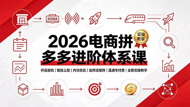 2026电商拼多多进阶体系课，开店避坑，链接上架，内功优化，自然流矩阵｜直通车付费｜全套实操教学_抖汇吧