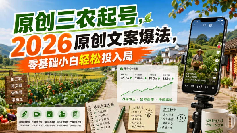 原创三农起号，2026原创文案爆法，零基础小白轻松投入局_抖汇吧