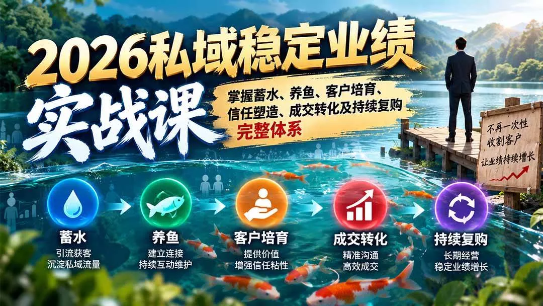 （20710期）2026私域稳定业绩实战课：掌握蓄水、养鱼、客户培育、信任塑造、成交转化及持续复购完整体系_抖汇吧