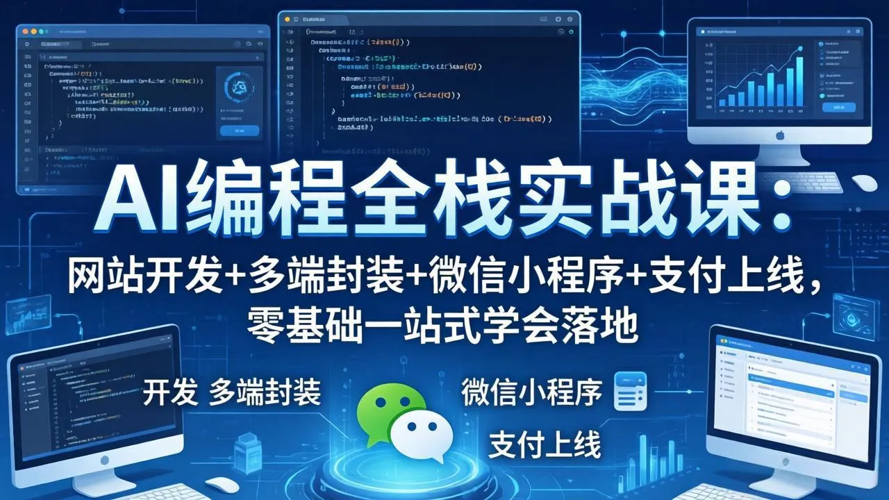AI编程全栈实战课：网站开发+多端封装+微信小程序+支付上线，零基础一站式学会落地_抖汇吧
