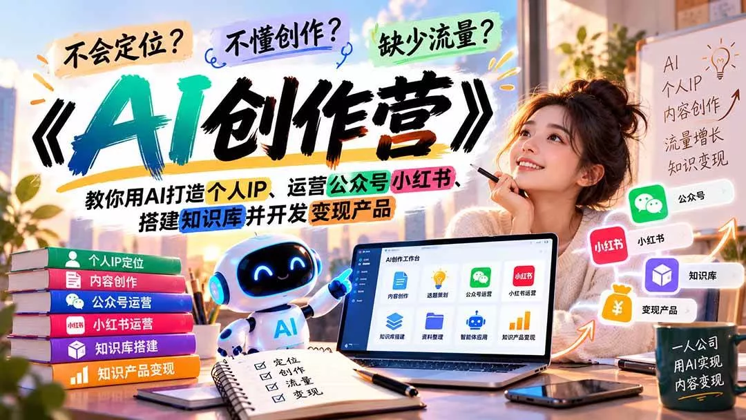 （21088期）不会定位、不懂创作、缺少流量？《AI创作营》教你用AI打造个人IP、运营公众号小红书、搭建知识库并开发变现产品_抖汇吧