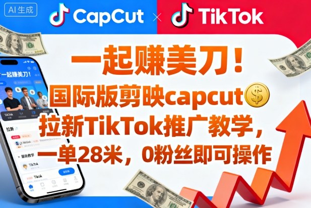 一起賺美刀！国际版剪映capcut拉新TikTok推广教学，一单28米，0粉丝即可操作（附推广入口和教学）_抖汇吧