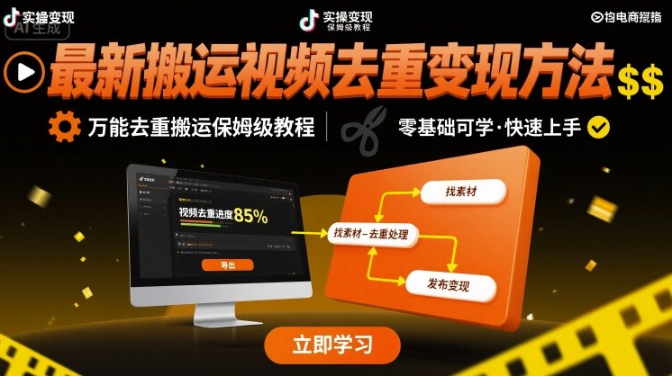 最新搬运视频去重变现方法，万能去重搬运保姆级教程_抖汇吧